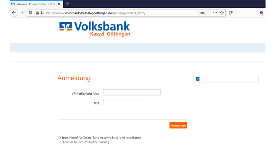 Bildbeispiel der Login-Maske im bisherigen Banking