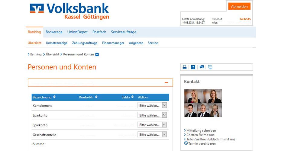 Bildbeispiel der Kontenübersicht im bisherigen Banking