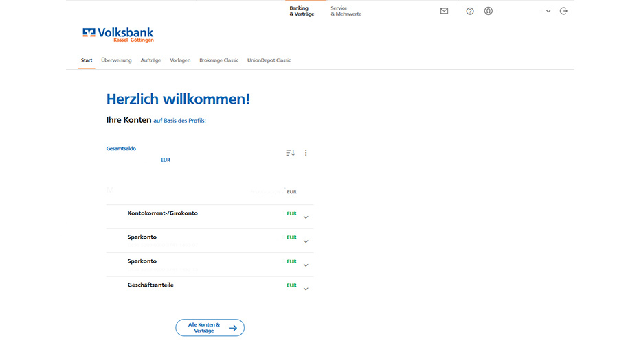 Bildbeispiel der Kontenübersicht im neuen OnlineBanking