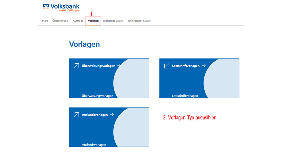 Vorlagen übertragen – Schritt 1 und 2